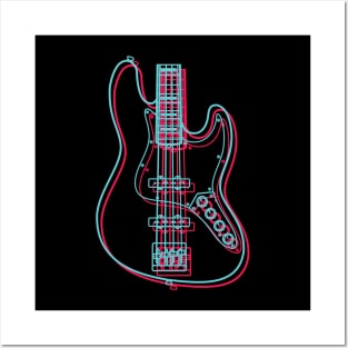 3D J-Style Bass Guitar Body Outline Posters and Art